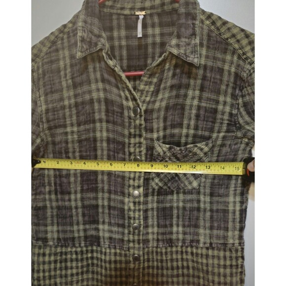 Free People Women’s XS Green Plaid Snap Button Down Shirt Western Grunge Boho - Picture 12 of 12